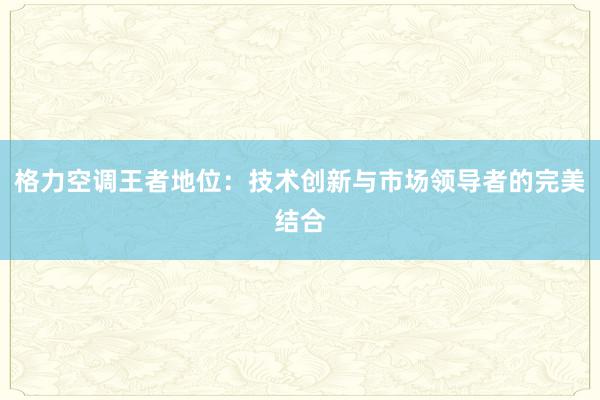 格力空调王者地位：技术创新与市场领导者的完美结合